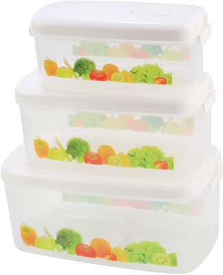 

HOKIPO Set of 3 Refrigerator Fresh Preserving Microwave-Safe Rectangular Premium Plastic Storage Container with Air Hole Lid Storage Box(White)