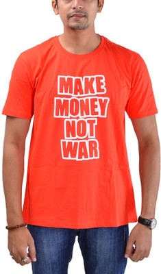 

Swadesi Stuff Printed Men's Round Neck Orange, White T-Shirt