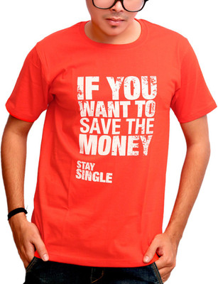 

Swadesi Stuff Printed Men's Round Neck Orange, White T-Shirt