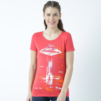 HUETRAP Graphic Print Women Round Neck Red T-Shirt