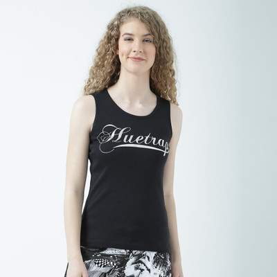 HUETRAP Casual Sleeveless Printed Women Black Top