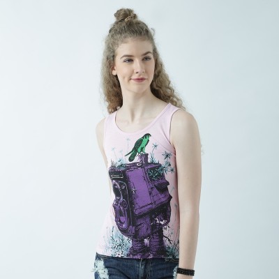 HUETRAP Casual Sleeveless Graphic Print Women Pink Top