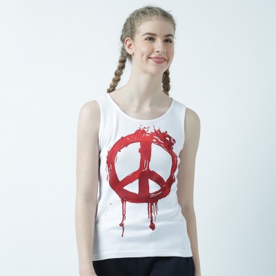 HUETRAP Casual Sleeveless Graphic Print Women White Top