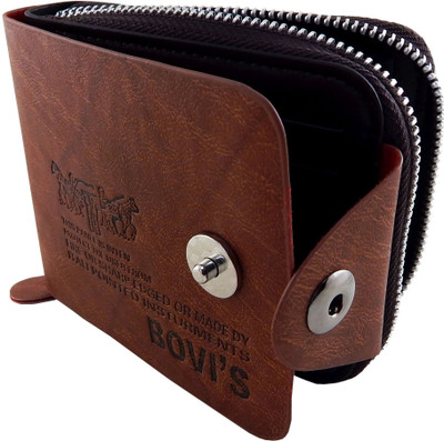 

Bovi'S Men Brown Artificial Leather, Fabric Wallet(8 Card Slots)