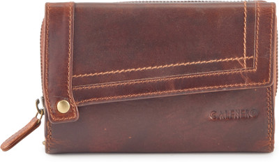 

Calfnero Women Brown Genuine Leather Wallet(15 Card Slots), Tan