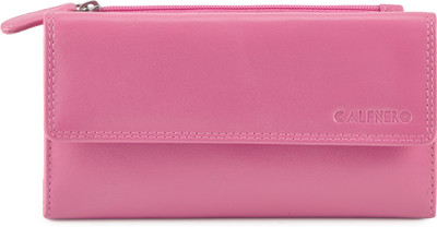 Calfnero Women Pink Genuine Leather Wallet(16 Card Slots)