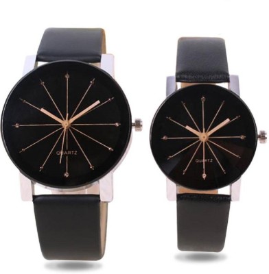 Talgo New Arrival Festive Season Special TGCRYSTBLKCPL Black Dial Men's & Women's Watch  - For Couple   Watches  (Talgo)