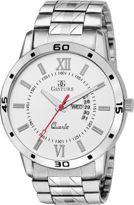 Gesture 1209- White Day And Date Chain Watch  - For Men   Watches  (Gesture)