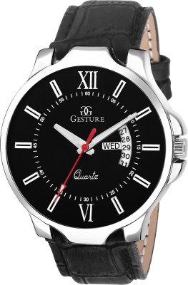 Gesture 1105- Black Day And Date Strap Watch  - For Men   Watches  (Gesture)