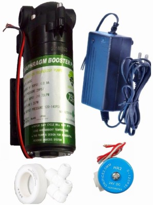 

BalRama Complete Electrical Replacement Kit with 75 GPD RO Booster Diaphragm Water Pump + Electronic Power Supply AC-DC SMPS Adaptor 24 Volt + Solenoid Valve SV 24v + Pump Elbows Connectors + Teflon Tape for RO UV UF Mineral Water Purifiers Service Solid 