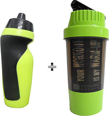 

5 O' Clock Sports Cyclone shaker bottle and Pichku style shipper Bottle Combo 600 ml Shaker(Pack of 2, Green), Green & orange