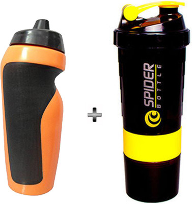 

5 O' Clock Sports Cyclone shaker bottle and Pichku style shipper Bottle 600 ml Shaker(Pack of 2, Orange), Orange & black