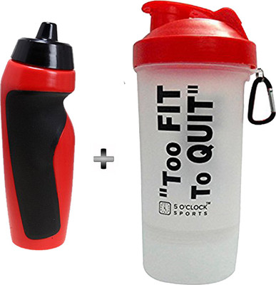 

5 O' Clock Sports Alfa shaker bottle and Pichku style shipper Bottle Combo 600 ml Shaker(Pack of 2, Red), Red & white