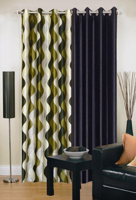 

Ville Style 275 cm (9 ft) Polyester Long Door Curtain (Pack Of 2)(Abstract, Green, Black), Black;green