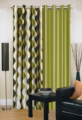 

Stella Creations 275 cm (9 ft) Polyester Long Door Curtain (Pack Of 2)(Printed, Green, Light Green)