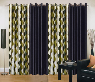 

Stella Creations 214 cm (7 ft) Polyester Door Curtain (Pack Of 4)(Printed, Green, Black), Black;green