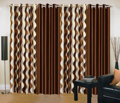 Ville Style 275 cm (9 ft) Polyester Long Door Curtain (Pack Of 4)(Abstract, Brown)