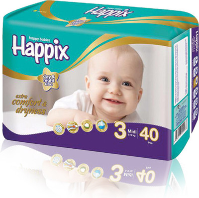 

Happix Baby Medium Size Diapers 40pcs Pack - M(40 Pieces)