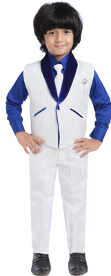 

Jeet Shirt, Waistcoat and Pant Set Self Design Baby Boys Suit, White