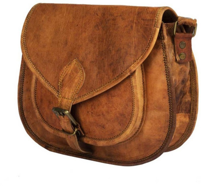 

LiveWithLeather Girls Casual Brown Genuine Leather Sling Bag