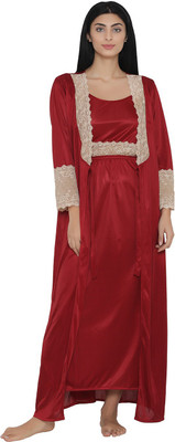 Clovia Women Nighty Set(Maroon)