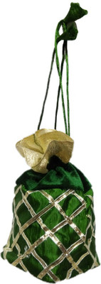 

Shreeji Decoration Handmade Silk Potli Batwa Pouch Bag Gift For Women Potli(Green)
