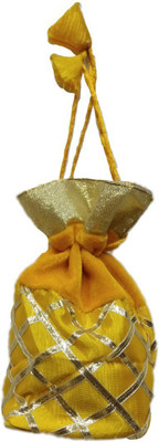 

Shreeji Decoration Handmade Silk Potli Batwa Pouch Bag Gift For Women Potli(Yellow)
