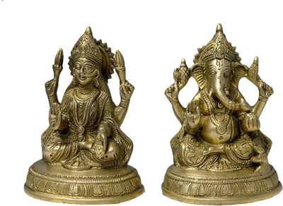 numeroastro Shri Laxmi & Shri Ganesh Idol In Brass Decorative Showpiece  -  14 cm(Brass, Gold)