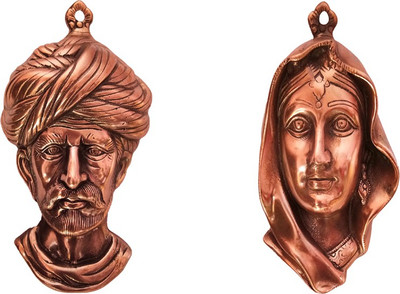 

VINTAN Combo of 2 Metal Wall Hanging Cultural Rajasthani Man & Women Handicraft Statue-Home Room Office Temple Mandir Murti Wall Decor Showpiece Gift item. Decorative Showpiece - 28 cm(Aluminium, Copper)