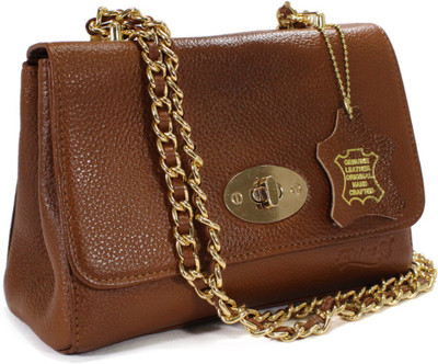 

REINE Girls Evening/Party Tan Genuine Leather Sling Bag