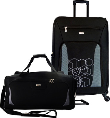 

TIMUS Morocco Spinner Black 65 cm 4 Wheel Strolley Suitcase & Morocco Plus Black 55 cm 2 Wheel Duffle Trolley For Travel Set Of 2 ( Medium Check-in Luggage ) Expandable Check-in Luggage -  inch(Black