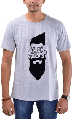 

Swadesi Stuff Printed Men's Round Neck Grey, Black T-Shirt