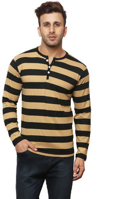 

Leana Solid Men' Henley Black, Yellow T-Shirt, Mustrad-black