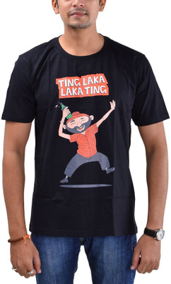 

Swadesi Stuff Printed Men's Round Neck Black, Orange, Green T-Shirt