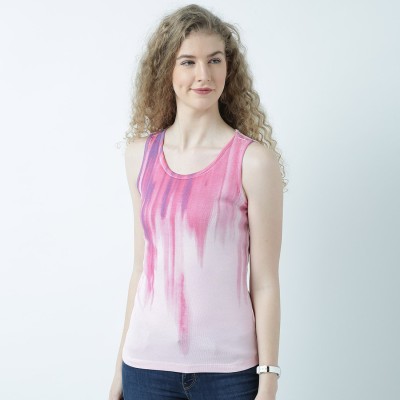 HUETRAP Casual Sleeveless Printed Women Pink Top