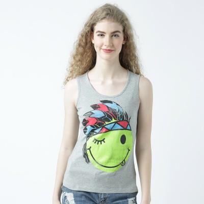 HUETRAP Casual Sleeveless Graphic Print Women Grey Top