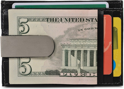 

HUNTING HORSE Men Black Genuine Leather Money Clip(5 Card Slots)