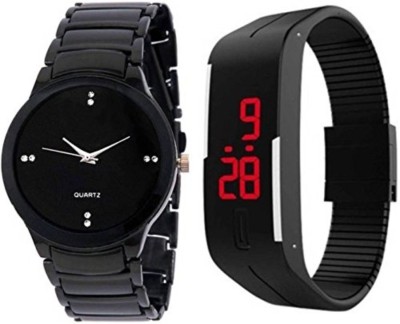 MVS MVSF1269 Stylish Full Black Casual And Hand Band Watch  - For Men   Watches  (MVS)