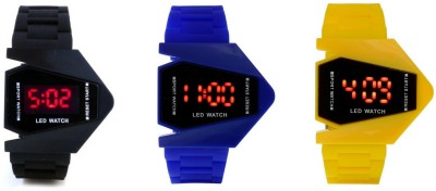 Orayan Airkraft Shape LED Black+Blue+Yellow Color Combo of 3 Watch  - For Boys & Girls   Watches  (Orayan)