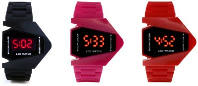 Orayan Airkraft Shape LED Black+Pink+Red Color Combo of 3 Watch  - For Boys & Girls   Watches  (Orayan)