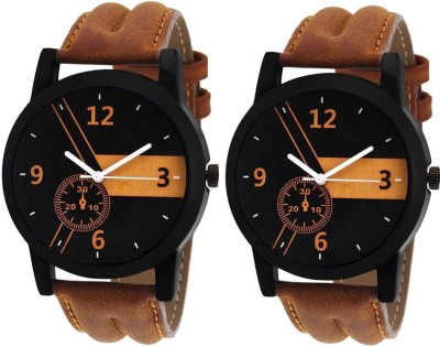 FabSale Brown Leather Strap Black Shineable Dial Couple Watches Combo For Boys And Girls Watch  - For Men   Watches  (FabSale)
