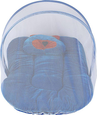 

My New Born Nylon Infants baby bedding set with folding velvet mattress, protective mosquito net and pillow Mosquito Net(Dark Blue)