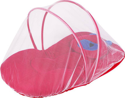 

My New Born baby bedding set with protective mosquito net, cute pillow and folding velvet mattress, Standard Crib(Fabric, Red)