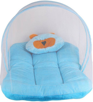 

My New Born Nylon Infants baby bedding set with folding velvet mattress, protective mosquito net and pillow Mosquito Net(Light Blue)