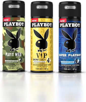 

Playboy Play it Wild + Vip + Supr Deodorant Spray - For Men(450 ml, Pack of 3)