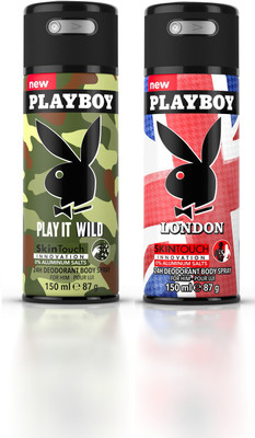 

Playboy Play it Wild M + Lndon Deodorant Spray - For Men(300 ml, Pack of 2)