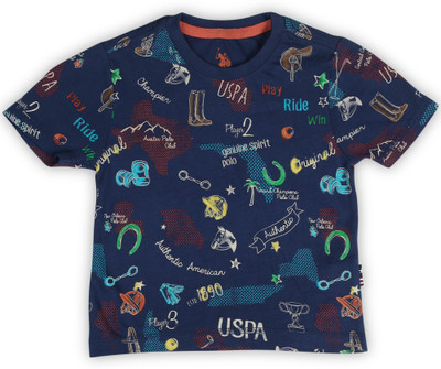 

US Polo Kids Boys Printed Cotton T Shirt(Multicolor, Pack of 1, Navy