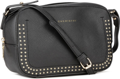 

Chemistry Women Casual Black Genuine Leather Sling Bag