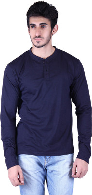 

Vivid Bharti Self Design Men's Henley Dark Blue T-Shirt, Navy