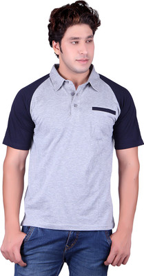 

Vivid Bharti Solid Men's Polo Neck Grey T-Shirt